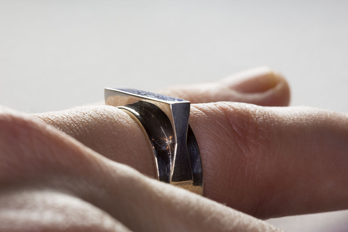 The JetSet Shape ring, 3D printed in silver.