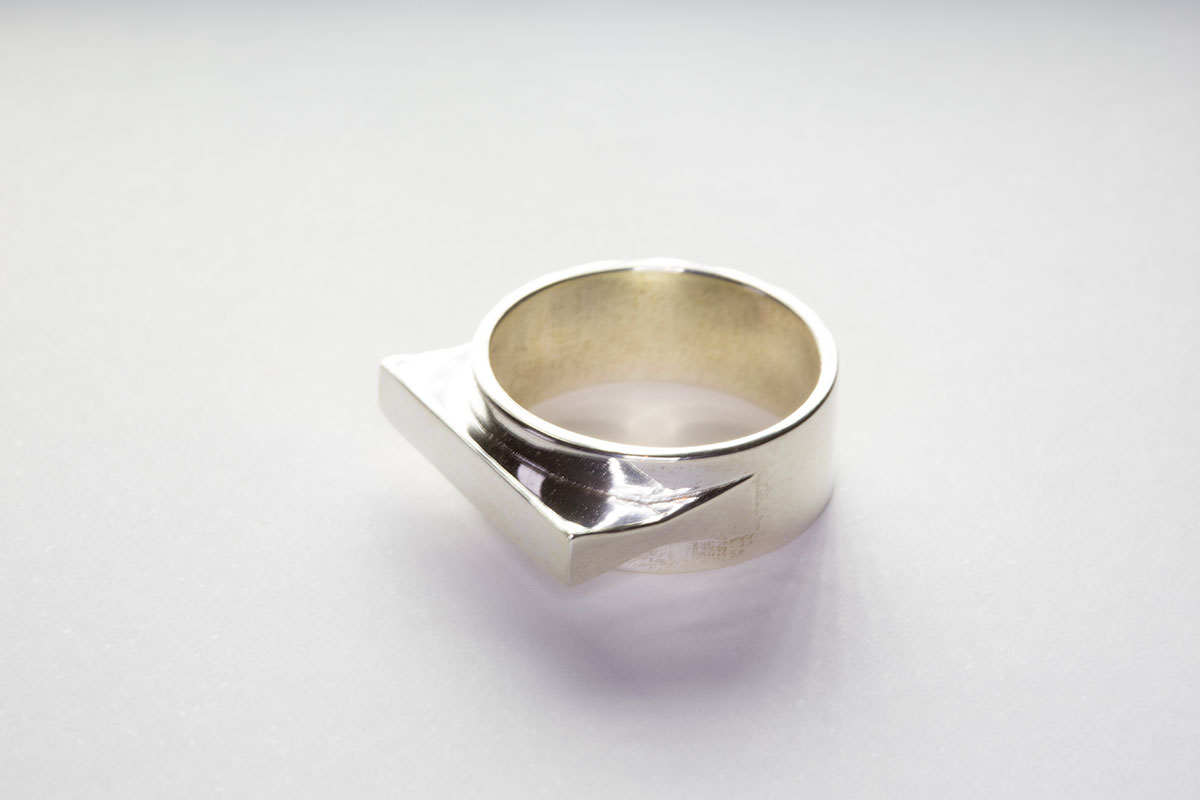 The JetSet Shape ring, 3D printed in silver.