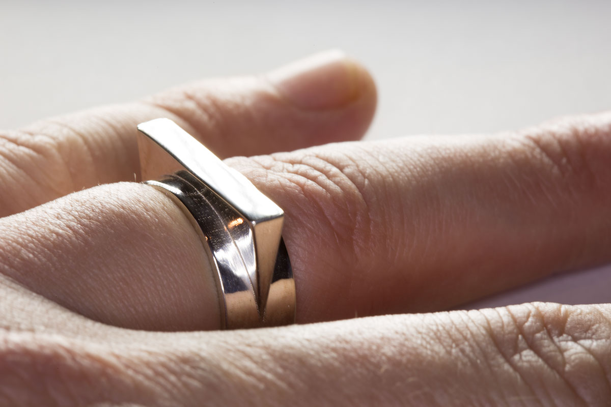 The JetSet Triangle ring, 3D printed in silver.