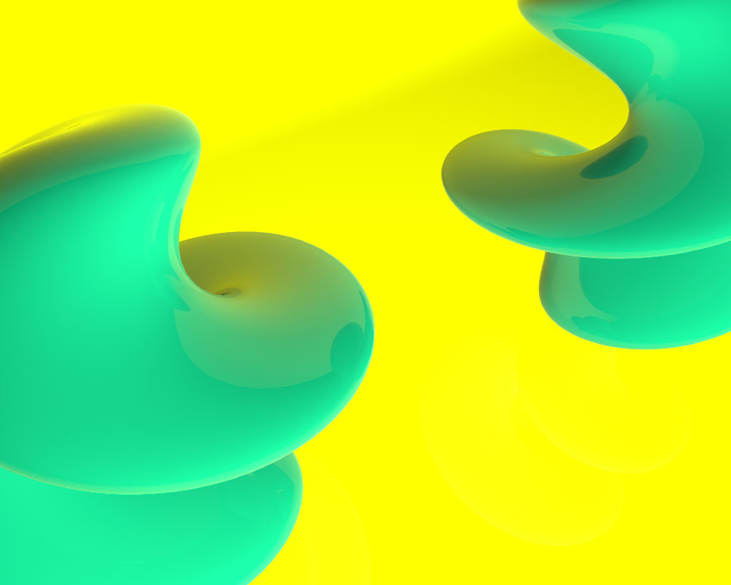 A green sculpture on a yellow background