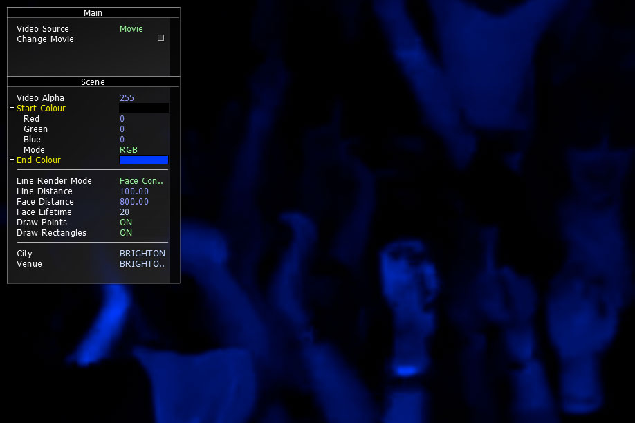 Interface for the Kasabian Visuals application.